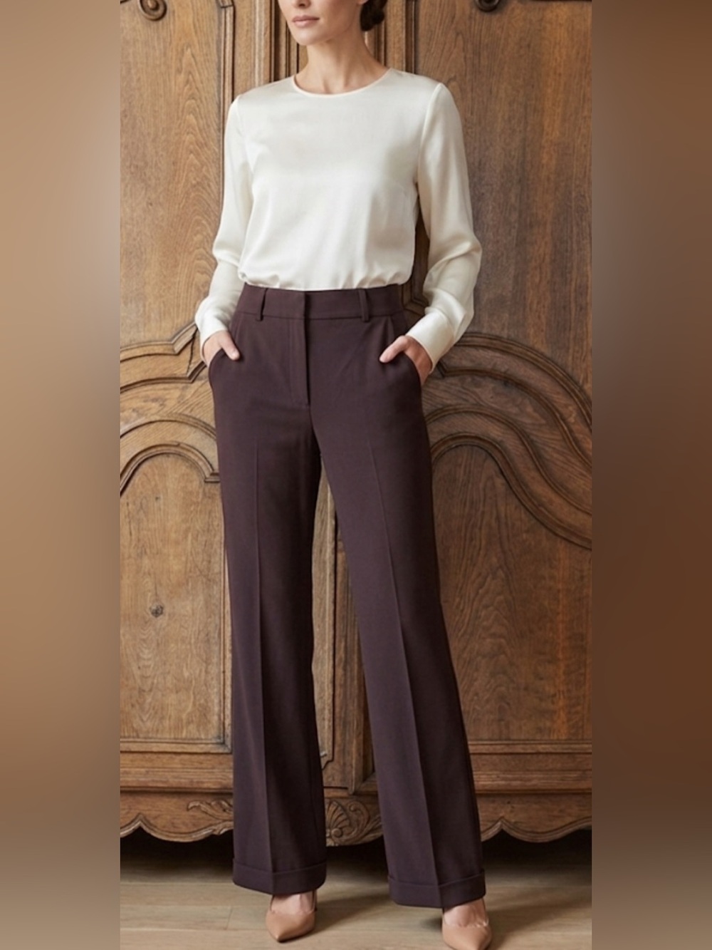 ANTONIO MELANI Brown Tailored Wide Leg Paants